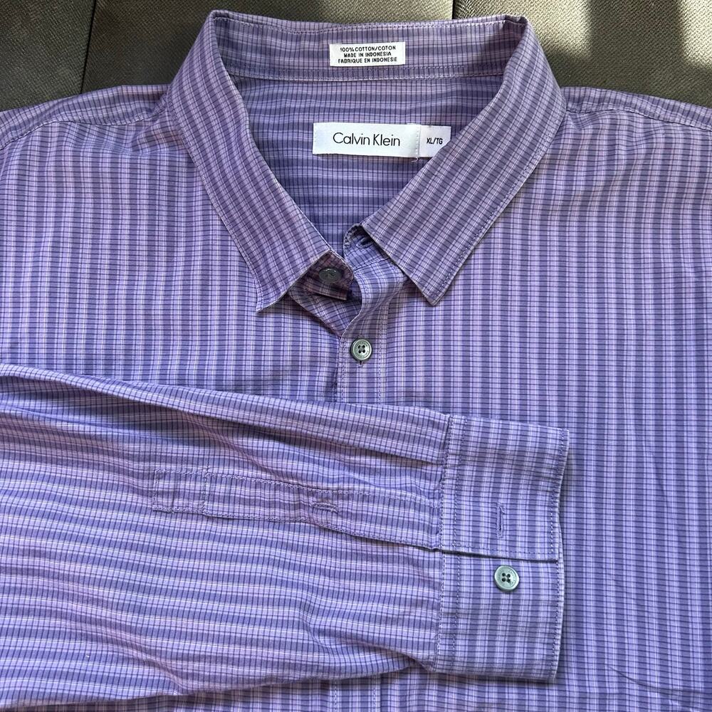 Calvin Klein Men's Purple Stripe Button Down Shirt SZ XL Preppy Business Casual